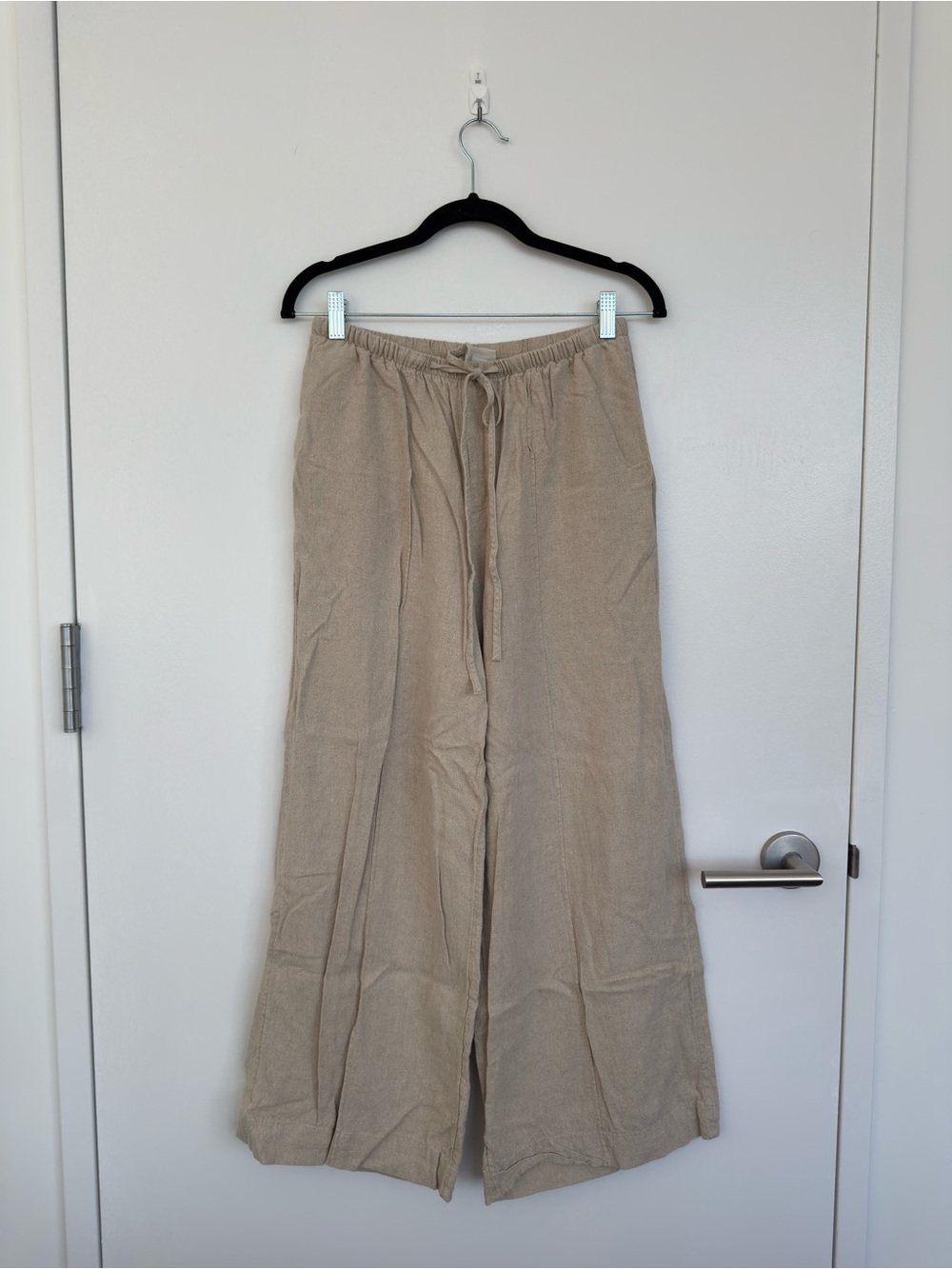 Wide-Leg Drawstring Linen Pants – Tan